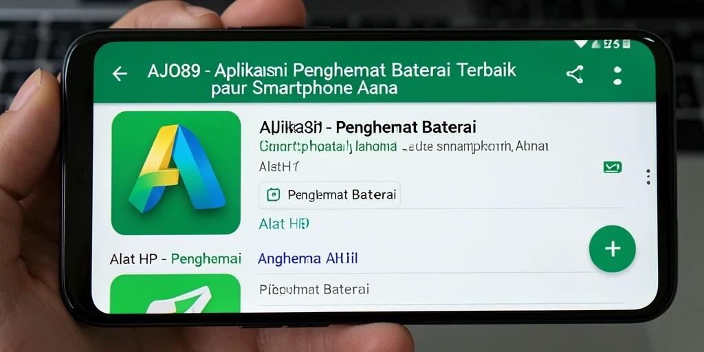 Antarmuka pengguna AJO89 menunjukkan fitur penghemat baterai yang efisien.