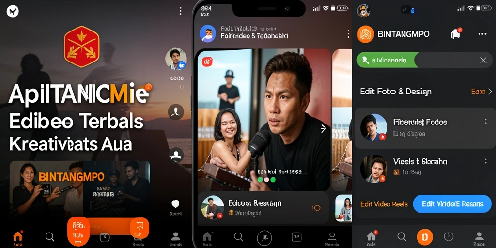 Antarmuka aplikasi BINTANGMPO saat mengedit video reels.