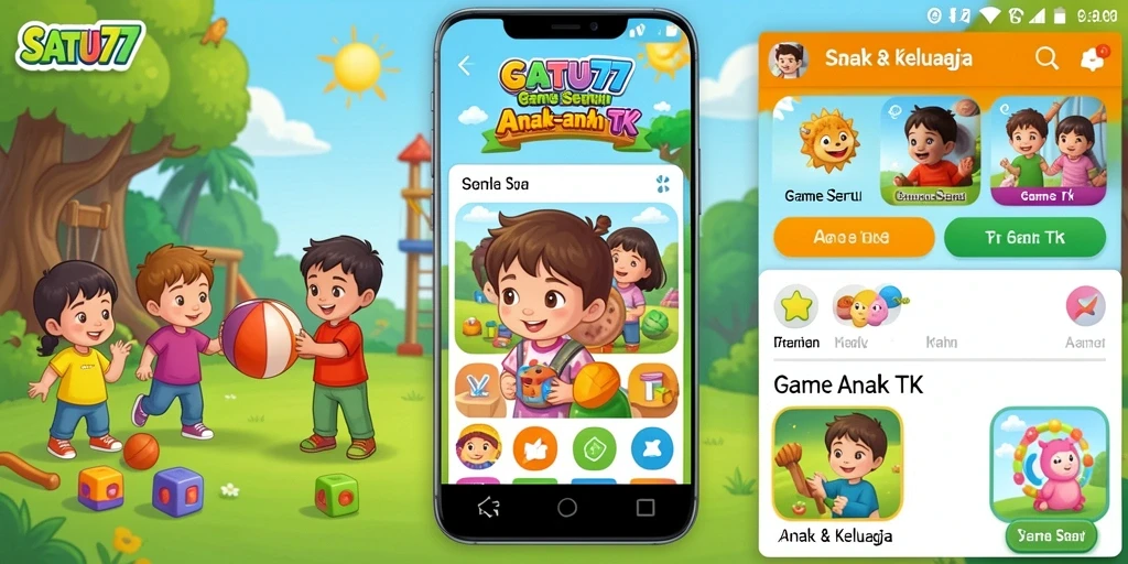 Antarmuka ceria dan edukatif dari SATU77 untuk anak-anak.